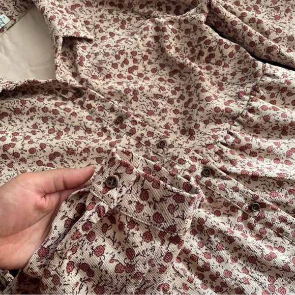 Paper Crane Corduroy Button Front Floral Dress Sz M Academia School Cottagecore - Picture 6 of 9